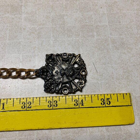 Vintage Brass Clip on Chain and Metal Medallion Pendant ~34 “USA - Picture 7 of 7